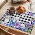 thumbnail image 3 of Spring Flowers Placemats Set of 4 Watercolor Blossom Floral Black Plaid Place Mats Indoor Wipeable Table Mats Washable Cloth Dining Table Placemats for Kitchen Holiday Party Home Decor 13x19 Inch, 3 of 9
