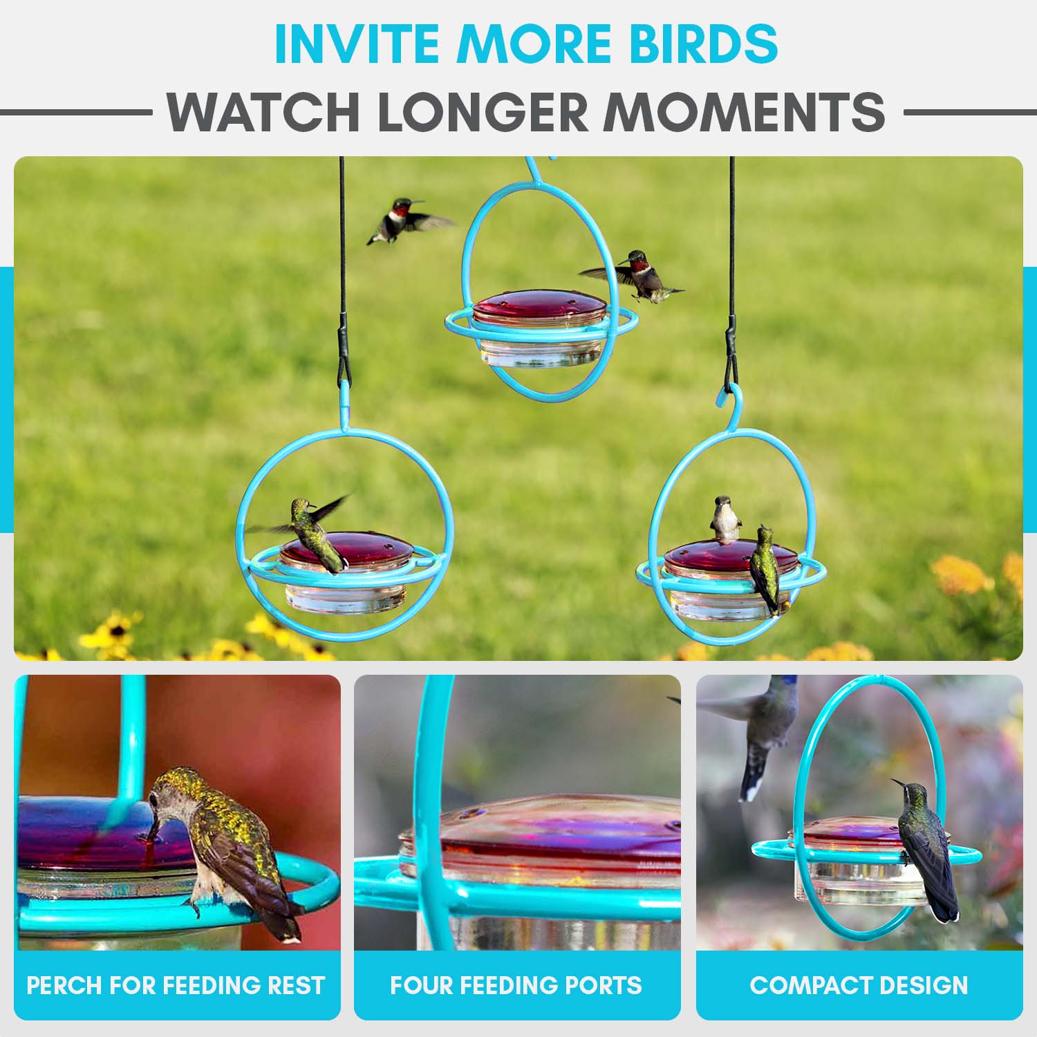 Mosaic Birds Recycled Glass and Metal Hummingbird Feeder for Outdoors - Hanging Bird Decor for Gardens - Aqua