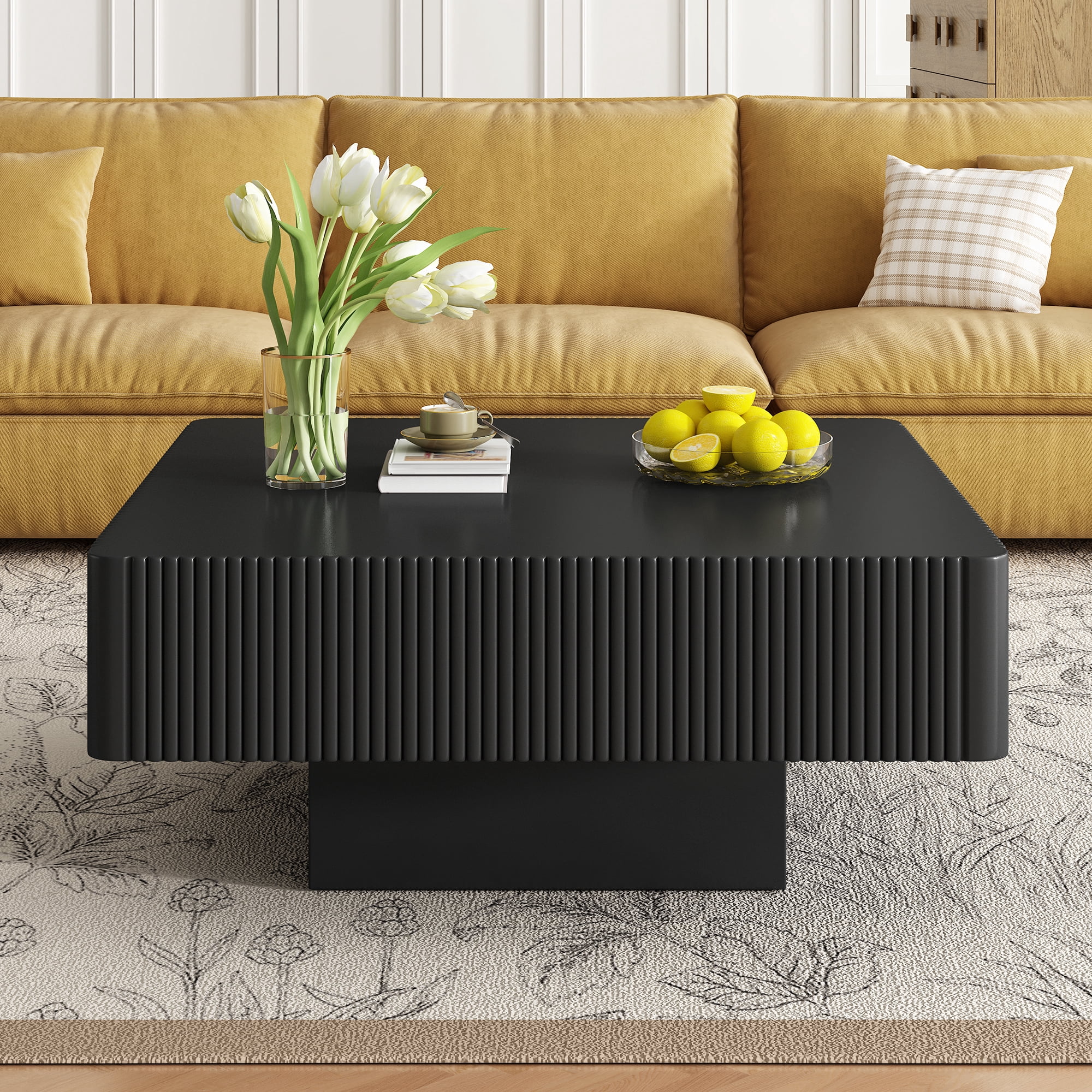 Euroco Modern coffee Table with Cylindrical Legs, Painted Finish, Easy Assembly，Modern Drum End Table, Minimalist Center Table with Sturdy Base for Living Room