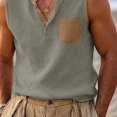 thumbnail image 5 of Men's Linen Tank Tops Sleeveless Breathable Muscle Shirts Henley V Neck with Chest Pocket Casual Summer Beach Yoga Vacation Workout Gym Activewear Tees, 5 of 7