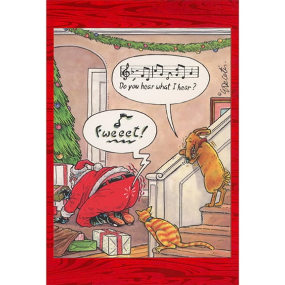 Pictura Do You Hear What I Hear Pets Watching Santa Humorous / Funny Christmas Card