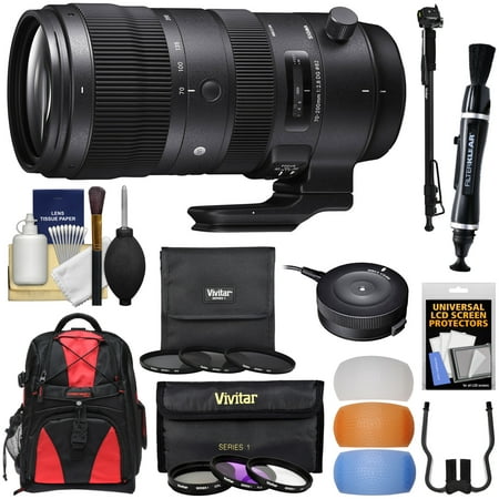 Sigma 70-200mm f/2.8 Sports DG OS HSM Zoom Lens with USB Dock + 6 Filters + Backpack + Monopod Kit for Canon EOS DSLR