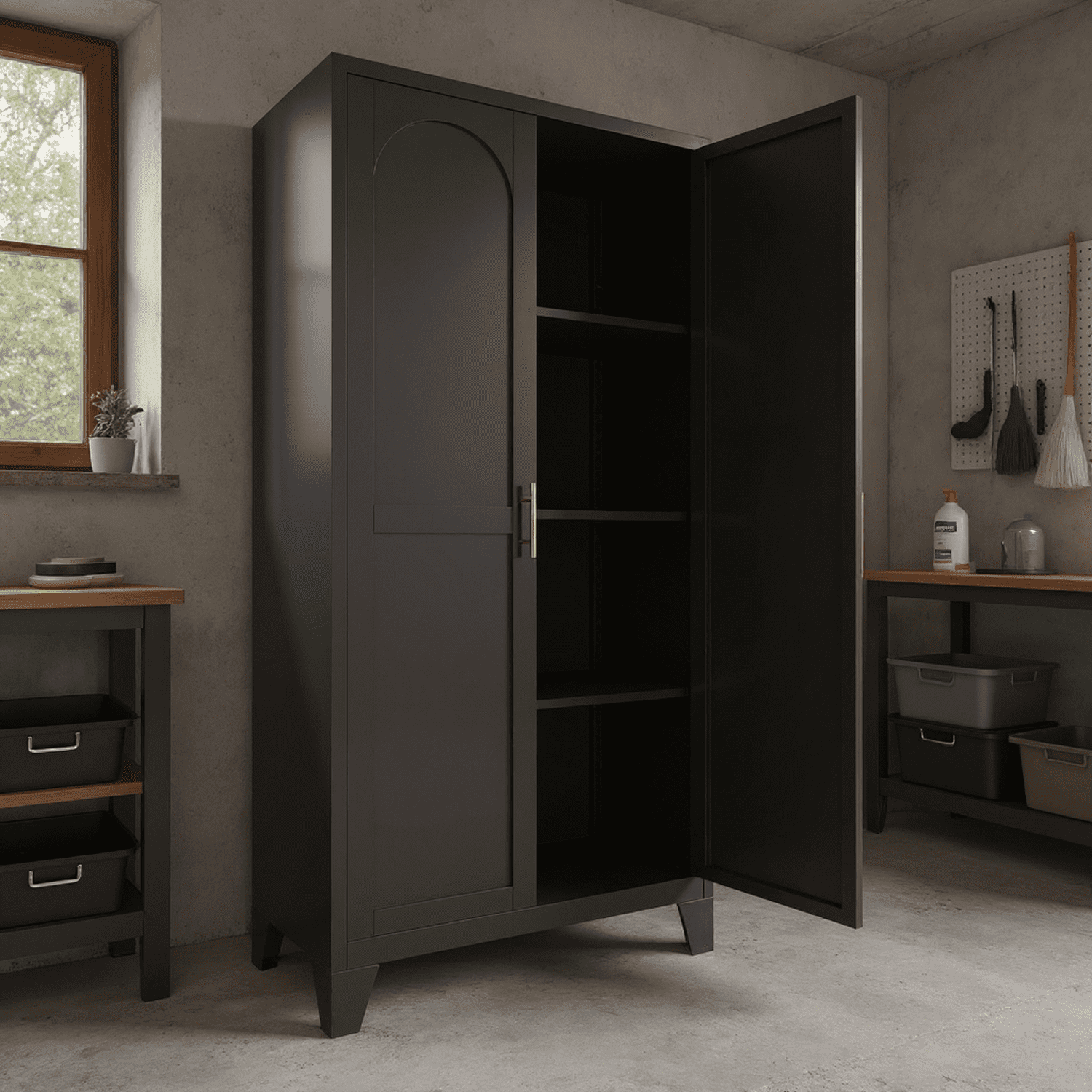 Homy Casa 60.8" Tall Black Storage Cabinet with Adjustable Shelves for Kitchen, Office, Entryway