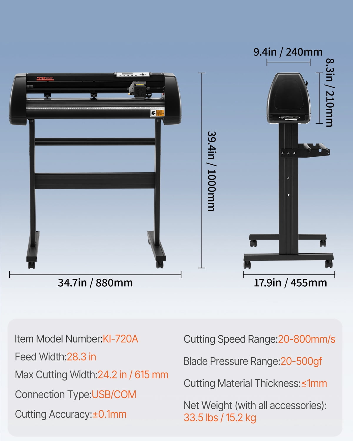 VEVOR Vinyl Cutter Machine, 28inch Vinyl Plotter, LCD Display Plotter Cutter, Adjustable Double-Spring Pinch Rollers Sign Cutting Plotter, Plotter with Signmaster Software for Design and Cut
