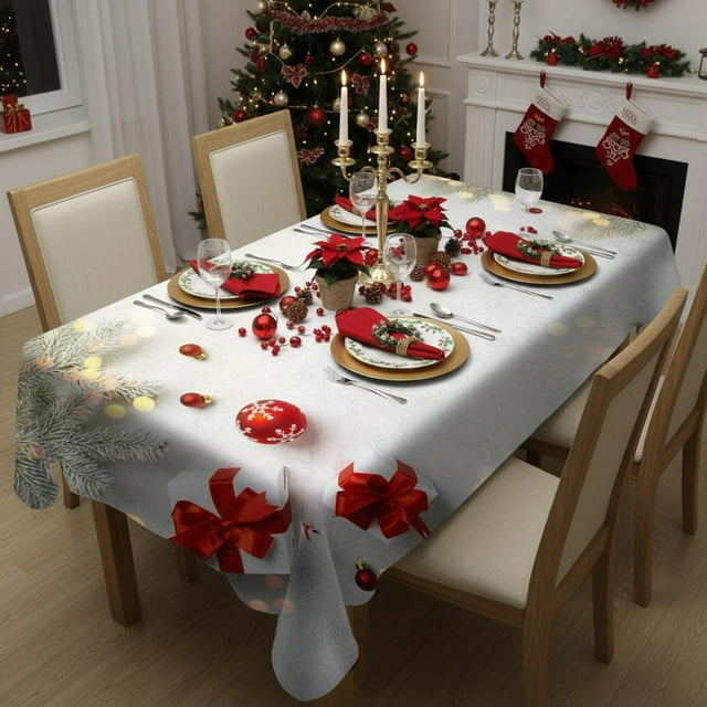 Feltree Christmas Tablecloth Rectangular Painted Waterproof Washable for Holiday Party Decor and Home Supplies 35x55 Inch