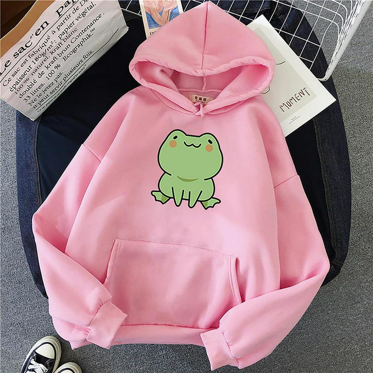 muxika Women's Cute Sweatshirts Kawaii Frog Cartoon Hoodies Loose