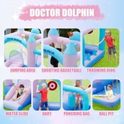 Doctor Dolphin Bounce House with Slide for Backyard Dreamy Inflatable Bouncy Castle with Air Blower,Ball Pit,Basketball Hoop,Ring Toss Game,Dart Game,Punching Bag for Kids 3-12 Years