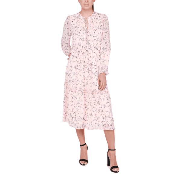 Black Tape Women's Long-Sleeve Tiered Midi Dress, Large