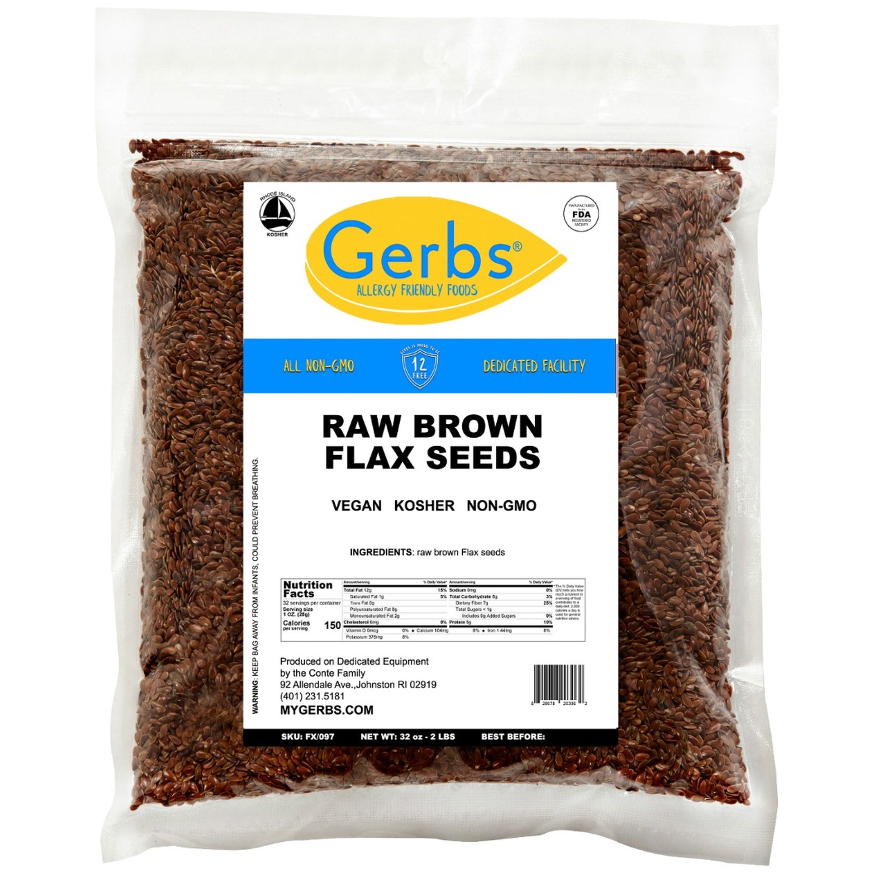 Raw Brown Flax Seeds by Gerbs 2 LBS Top 14 Food Allergen Free & Non