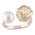 thumbnail image 1 of White Freshwater Cultured Pearl and Lemon Quartz Ring In Rose Plated Sterling Silver, 1 of 4