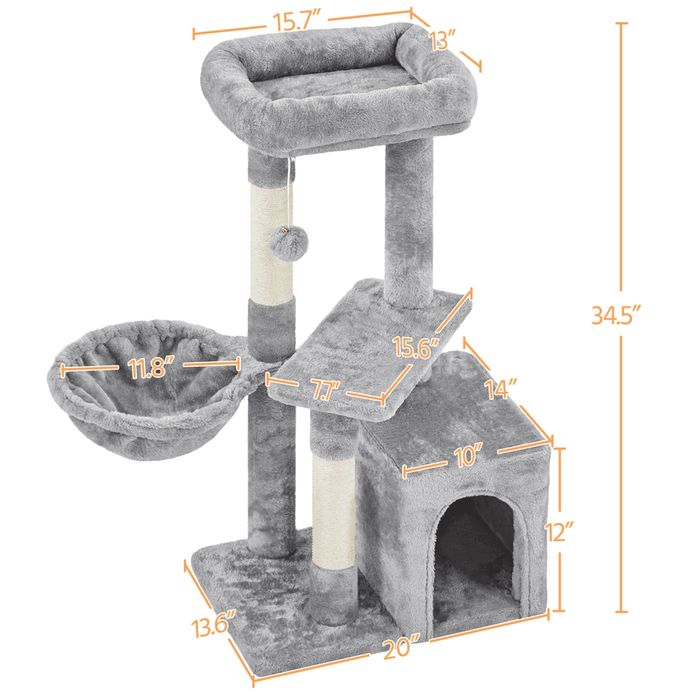 Alden Design 34.5" H Cat Tree Tower with Condo and Perches, Light Gray