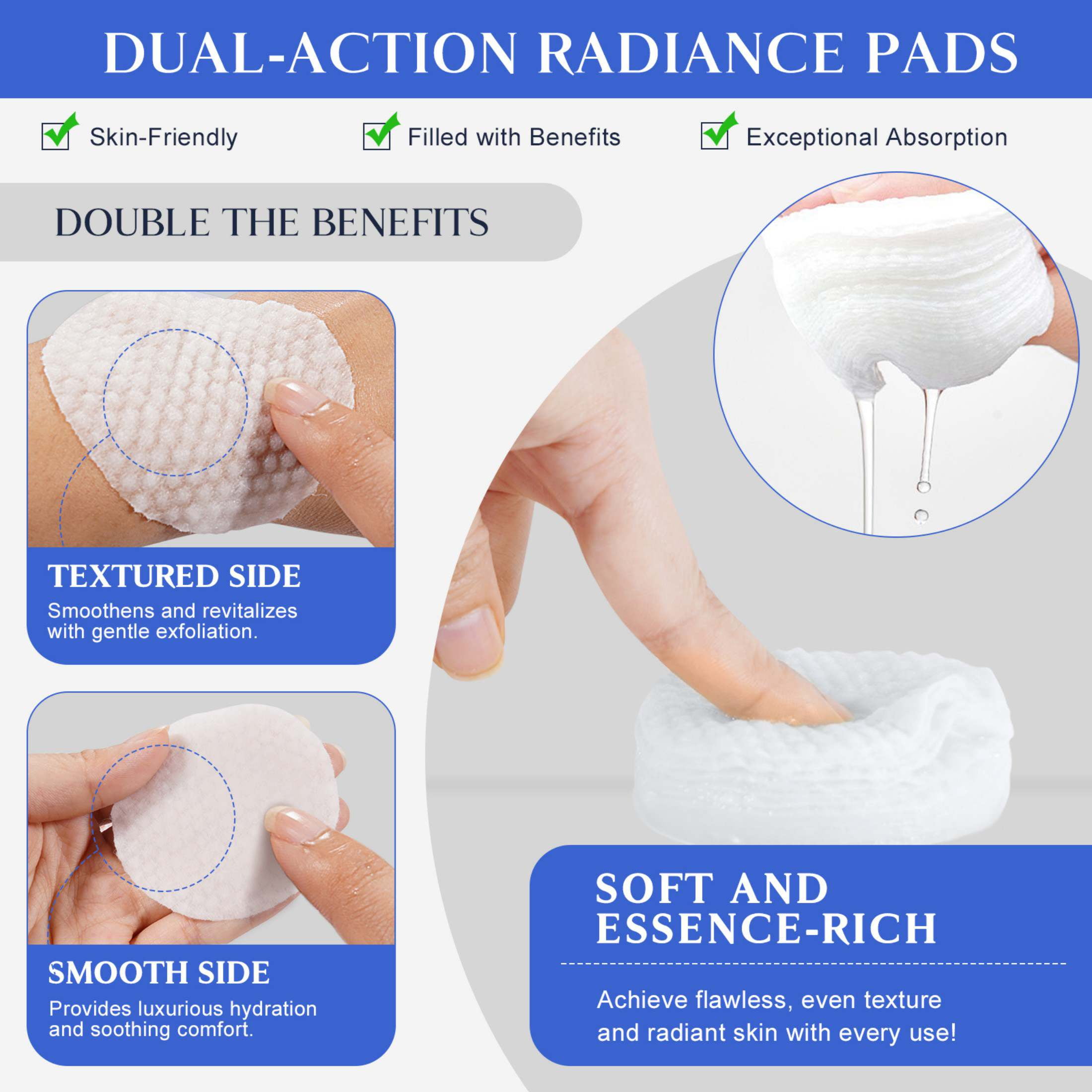 Ikzee 3-Pack Glycolic Acid Pads,Cleansing Pads for Face & Body with Vitamins B3, C & E,Anti-Aging Face Pads