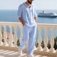 thumbnail image 1 of Ceisia Men's Loose Fit Cotton-Linen 2-Piece Set Hooded Henley Long Sleeve Shirt with Elastic Waist Wide Leg Pants Gifts, 1 of 9