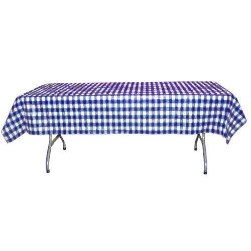 Premium 12 Pack Blue & White Gingham Plastic Tablecloth, 108 x 54 Inch