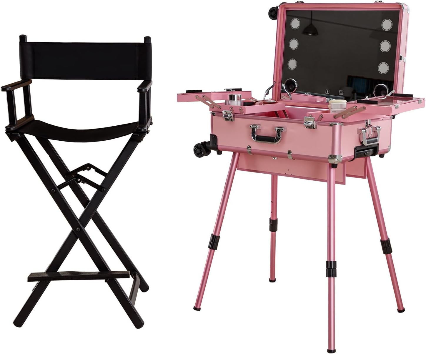 TABU Makeup Case with Stool, Large Capacity Trolley Makeup Travel Case