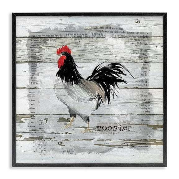 Stupell Industries Rustic Lodge Farm Country Rooster Rustic Pattern Book Collage Black Framed Giclee Art, 12 x 12, by Carol Robinson