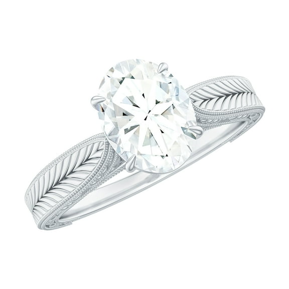 Rosec Jewels Vintage Lab Grown Diamond Oval Engagement Ring - 6x8 mm - EF-VS Grade Certified, 925 Sterling Silver, US 4.00