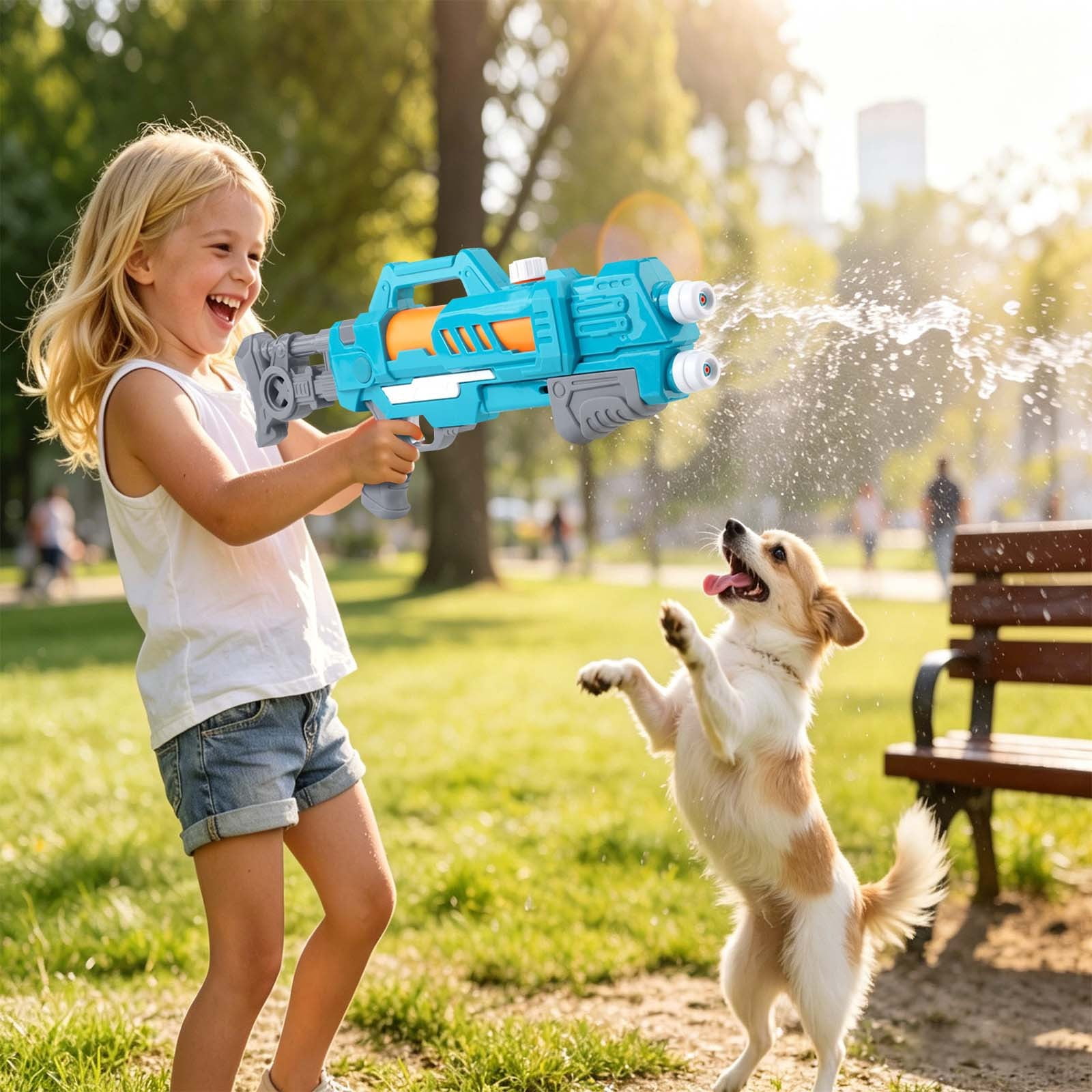 VKLU 19" Blue Water Soaker, Pump Action Squirt Blaster with 600ML Large Capacity, Long Range Shooting for Summer Pool Parties & Backyard Family Fun