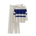 thumbnail image 2 of qolati Women's 2 Piece Outfits Long Sleeve Half Zipper V Neck Knit Pullover Tops and Wide Leg Pants Casual Sweater Sweatsuit Lounge Sets, 2 of 3