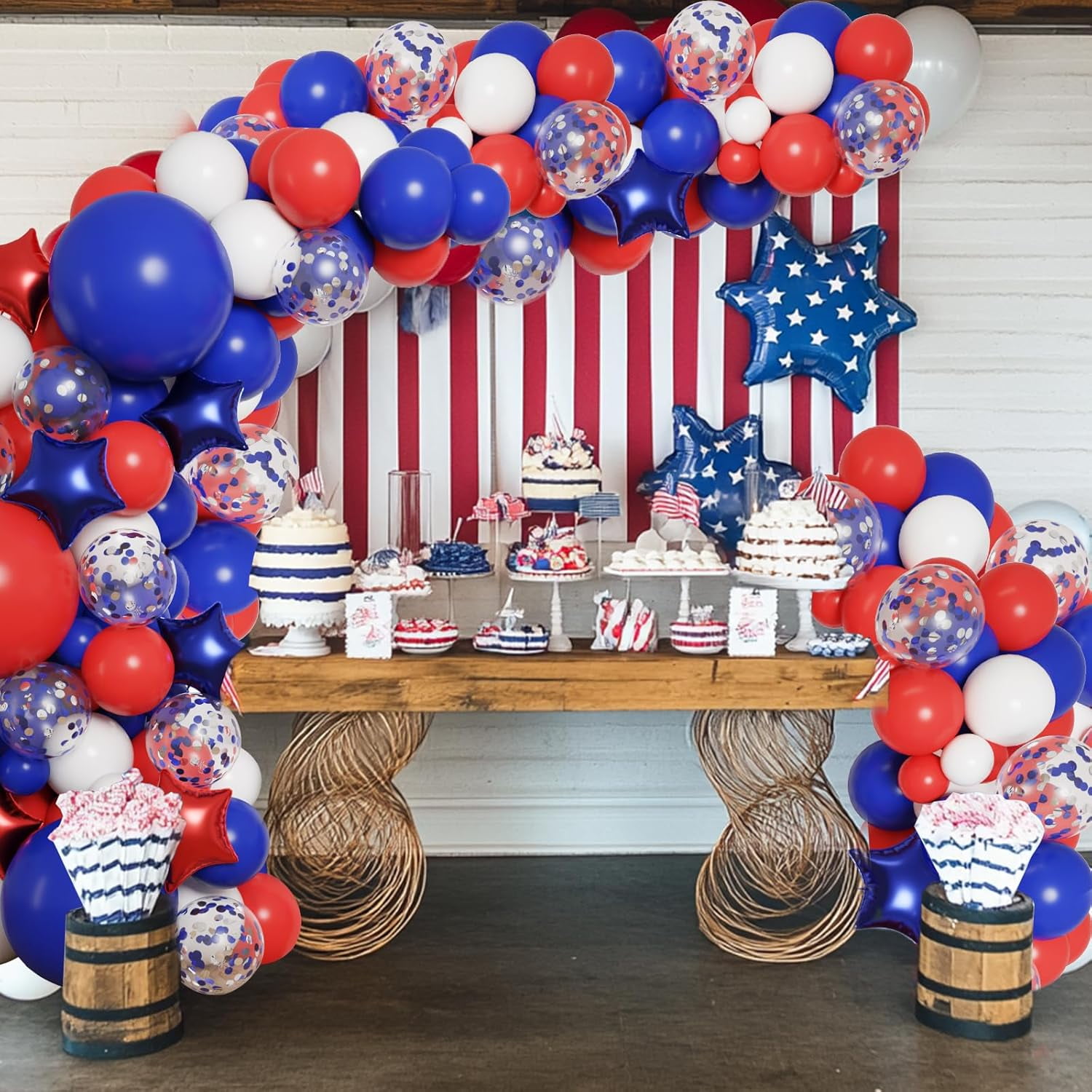 RUBFAC Balloon Garland Arch Kit 160 Pieces Red White And Blue Patriotic Party Decorations With Star Foil Balloons For 4th Of July Birthday Wedding Nautical Baseball Theme