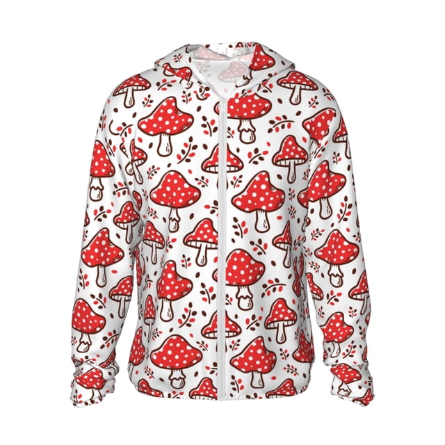 Balery Amanita Red Mushroom Sudadera ligera de manga larga con capucha y protección solar UPF 50+ para hombre y mujer, ideal para pesca y running-X-Large