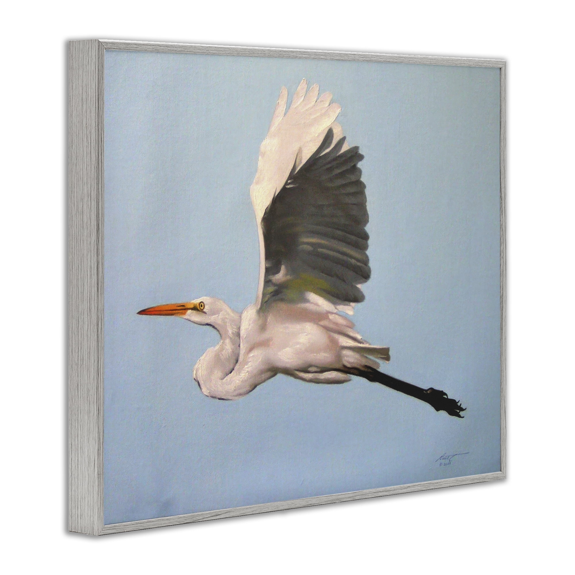 Stupell Industries Graceful Egret Flying Animals & Insects Painting Gray Framed Art Print Wall Art, 30 x 24