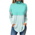 thumbnail image 2 of Sevevn Women's Fashion Printed Long Sleeve Printed Turtleneck Top T-shirt Green M Family Gifts, 2 of 5