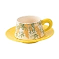 thumbnail image 3 of Taza de té y platillo de cerámica con cuchara, elegante juego de tazas de café, juego de tazas de té florales para , café , regalo, 3 of 8