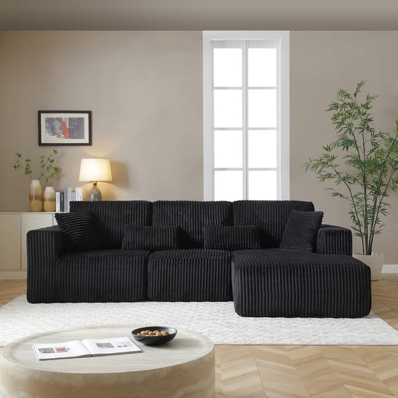 LEVOS Boneless Sectional Sofa, 96-Inch L-Shaped Couch, Black