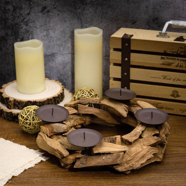 12 Advent Wreath Wooden Candle Holders With 4 Metal Candle Plate Rustic Candle Holders Walmart Com Walmart Com