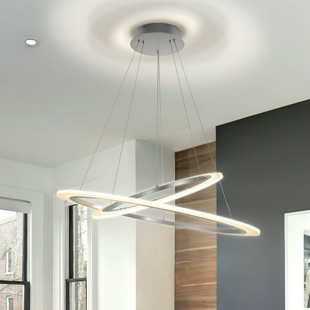 

JAZAVA Unique LED Chandelier Acrylic Integrated LED Pendant Light Chrome Modern Island Light Hanging Chandelier for Kitchen Dining Room 75 Silver 1 2