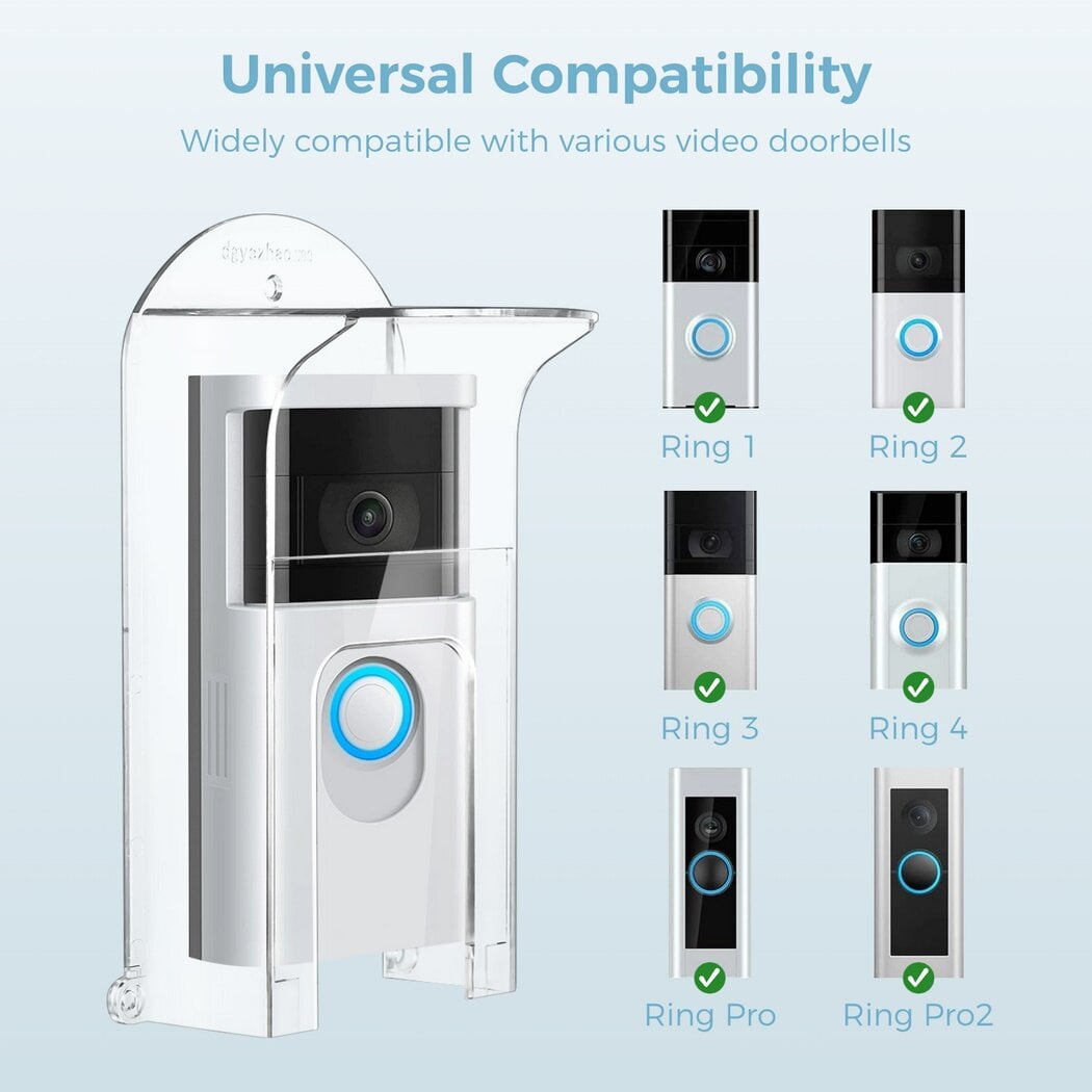 Transparent Door Bell Cover, Rainproof Doorbell Protector, Plastic Door Bell Shield, Weatherproof Doorbell Protective Cover Compatible with Ring 1/2/3/4/Pro/Pro 2/Wired Video Doorbells