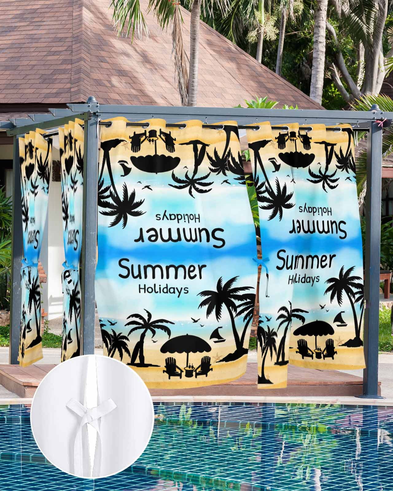 nqOlkjepod Outdoor Curtains for Patio Waterproof, Palm Trees Silhouette Outdoor Privacy Panels Grommet, Summer Coastal Vacation Blackout Outside Curtains for Porch/Cabana/Pergola 54"x95", 1 Panel