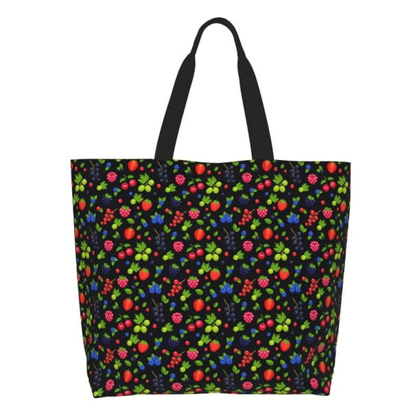 Fotbe Berries Bolsa Tote Estética de Lona con Estampado para Mujer - Bolsa Reutilizable de Hombro Casual para Vacaciones, Compras, Trabajo y Gimnasio