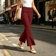 thumbnail image 4 of CQONEPT Women's Split Hem Flare Pants Elastic Waist Casual Office Elegant Cropped Dress Pant Trousers with Pockets Wine L, 4 of 7