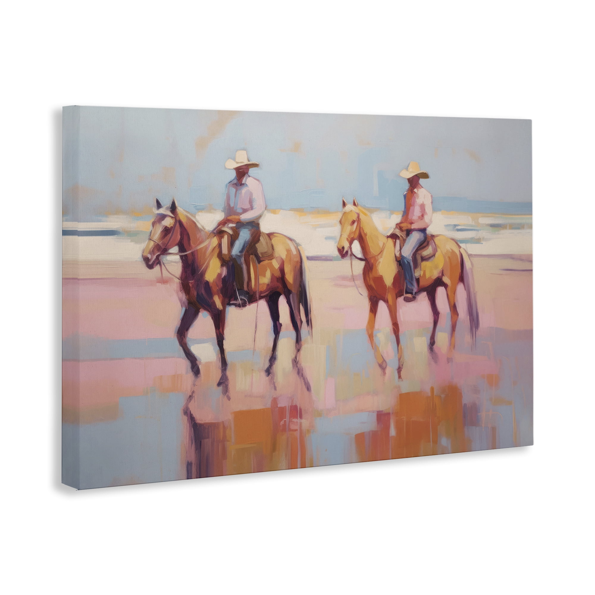 Stupell Industries Two Cowboys in Creek People Painting Wrapped Canvas Art Print Wall Art, 24 x 16