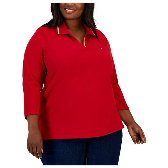 Tommy Hilfiger Womens Plus Cotton Work Wear Polo Top