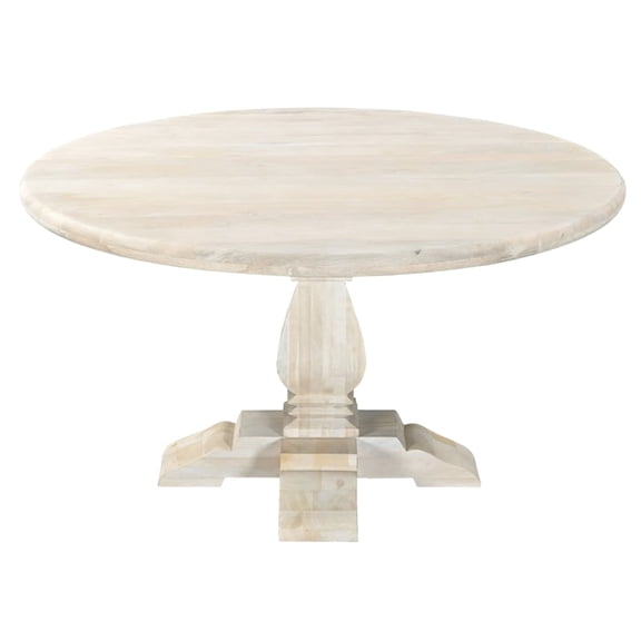 Benedict 60" Round Dining Table in Mango Solid Wood with White Wash Finish