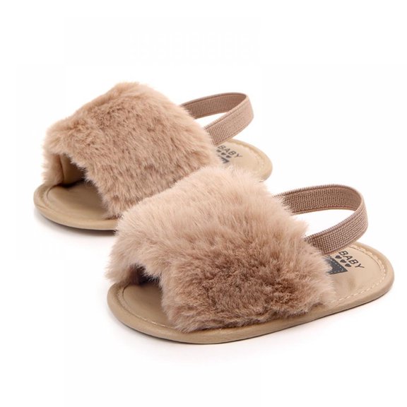 Infant Baby Girls Boys Hairy Soft Sole Princess Shoes Elastic Sandals Slippers