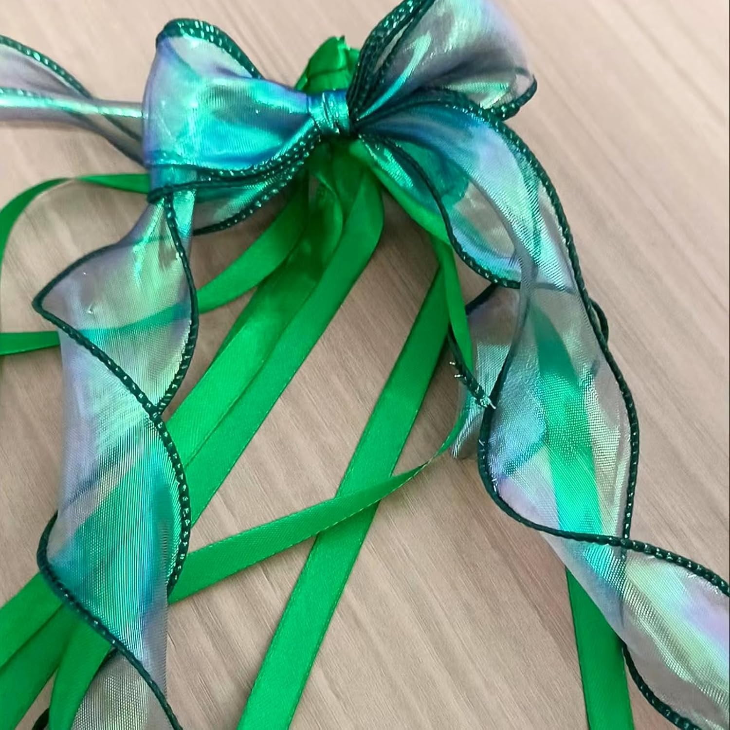 2 Rolls Laser Green Organza Ribbon 1-1/2 Inch Wide 10 Yards for Gift wrap Bow DIY Craft Bouquet Wreath Baking Baby Shower Wedding Parties Valentine Christmas Tree Decoration