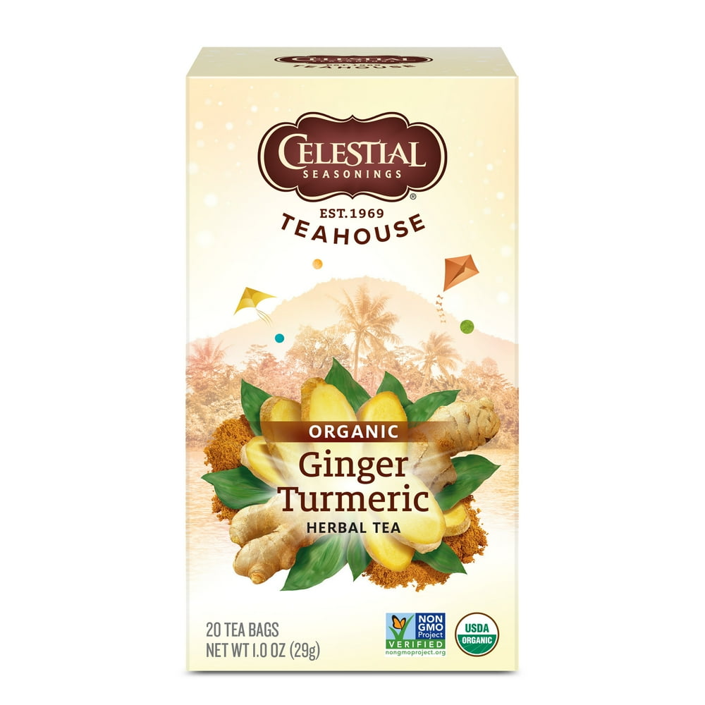 Celestial Seasonings Teahouse Organic Ginger Turmeric Tea, 20 Count Box