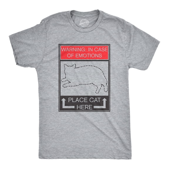 Mens WARNING: In Case of Emotions Place Cat Here Funny Kitten T Shirt Graphic Tees