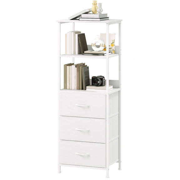 Eunos 6 Tier White Bookcase with Drawers, 3 Removable Drawer Ladder Bookshelf, Bedroom Study