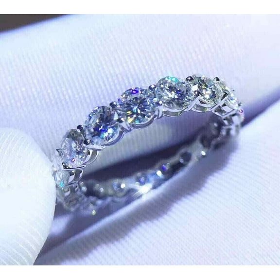 4.00 Carat Round Cut VVS1 Moissanite Eternity Wedding Band Solid 14K White Gold Plated