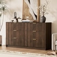 thumbnail image 3 of FURNIWAY Walnut 6 Drawer Dresser for Bedroom, 55 Inch Wide Modern Chest of Drawers with Fluted Wood Front and Gold Metal Handles for Living Room Hallway, 3 of 8