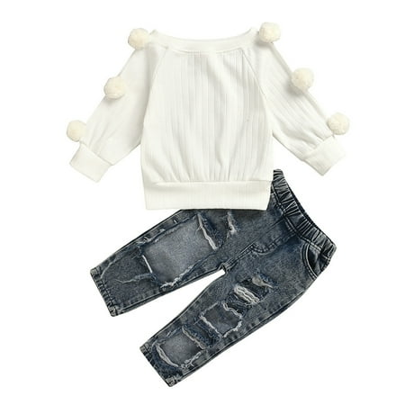 

Toddler Outfit Sets Summer Baby Girls Autumn Winter Warm Cotton Long Sleeve Tops Knit Sweater Jeans Kids Clothes Suit