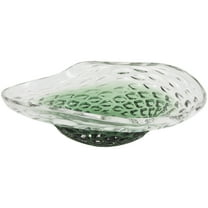 DecMode 14" Handmade Asymmetrical Abstract Wavy Ombre Green Glass Decorative Bowl with Bubble Texturing