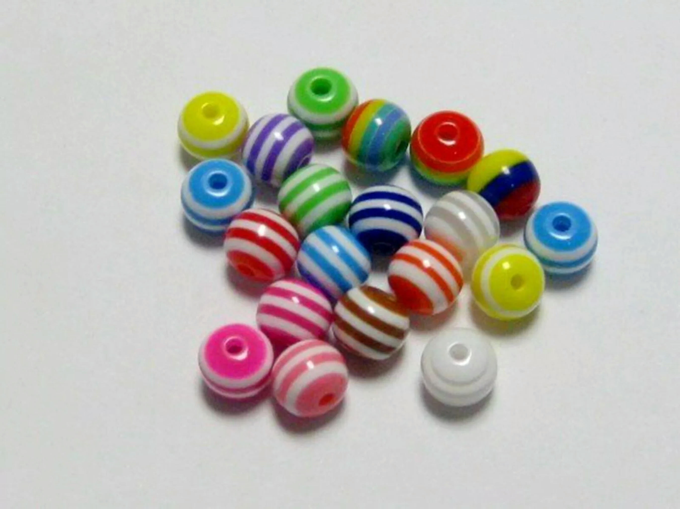 U8MO 1000 Mixed Colour Stripes Acrylic Round Beads 8mm Kid Crafts Jewelry Making