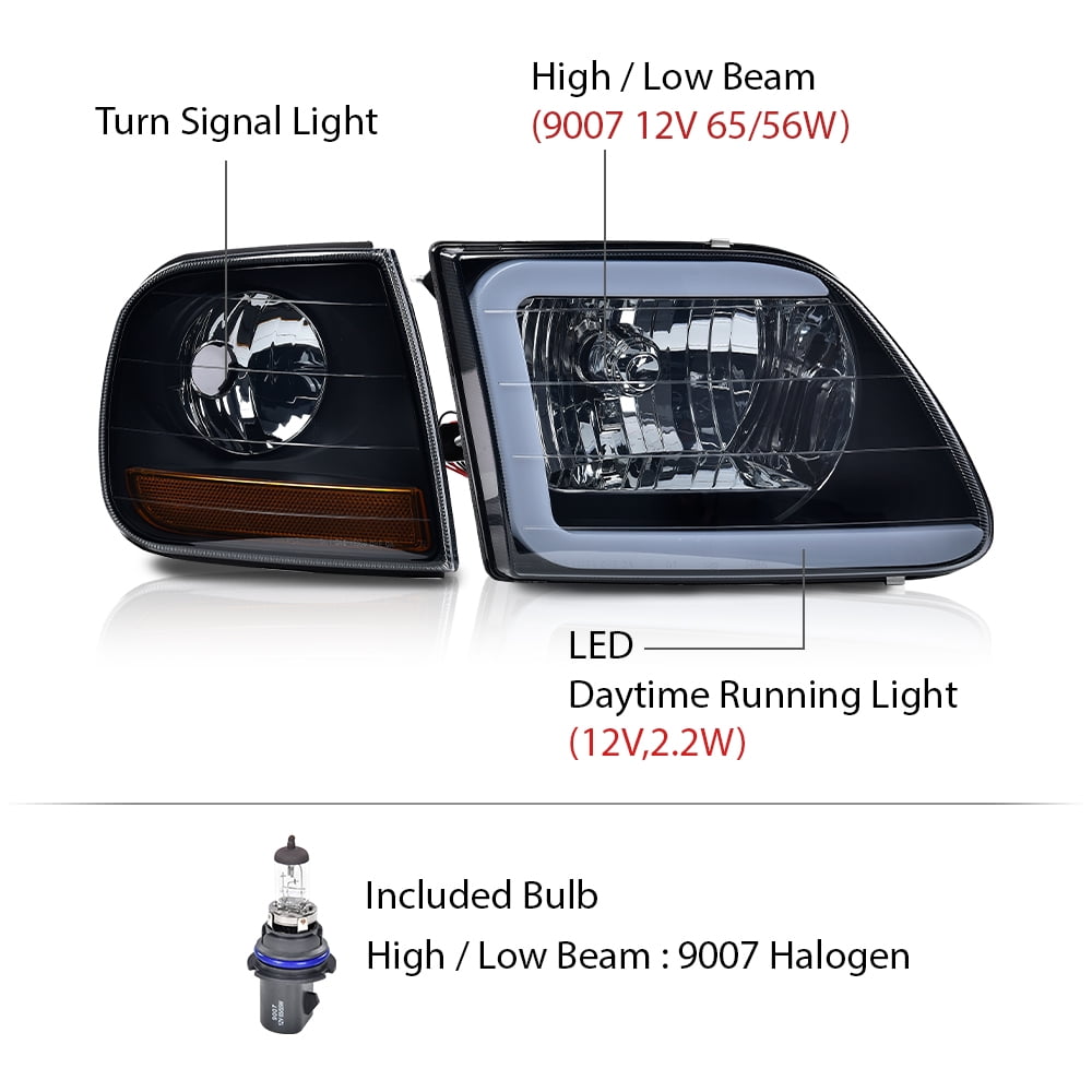 PIT66 LED Headlights Headlamps Black/Smoked Fit for 1998-2003 F150/1997-2002 Ford Expedition/1997-1999 F250