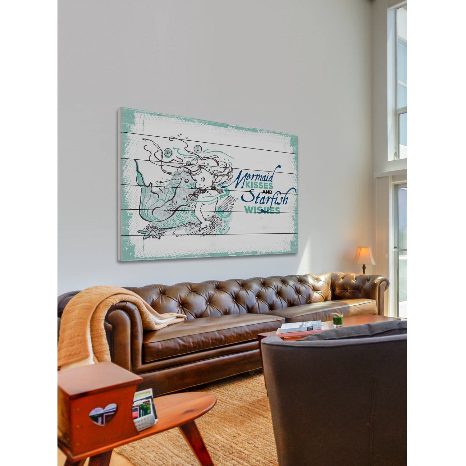 Marmont Hill "Mermaid Kisses 2" Painting Print on White Wood